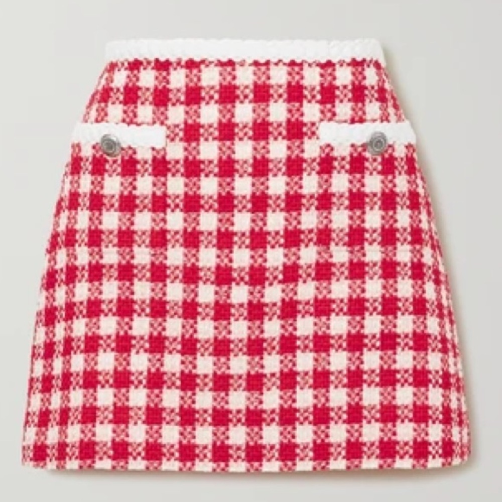 NWT MIU MIU Checked Wool & Cotton Tweed Mini Skirt - Size 36
